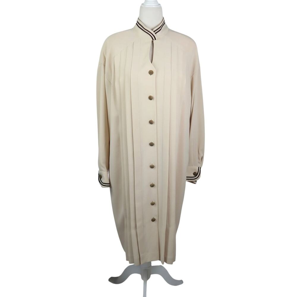Vintage 80s Gillian Cream Pleat Front Midi Dress Cocktail 8